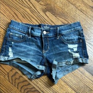 Hollister Blue Low Rise Short Shoet Jean Shorts with Distressed Details